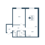 2-комнатная, 66.8 м²