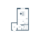 Студия, 30.4 м², жилая: 13.5 м², кухня: 6.3 м²