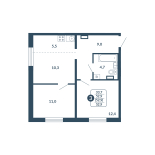 3-комнатная, 52.9 м², жилая: 29.5 м², кухня: 10 м²