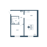 2-комнатная, 53.2 м², жилая: 29.5 м², кухня: 10 м²