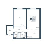2-комнатная, 66.4 м², жилая: 39.7 м², кухня: 10 м²