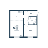 2-комнатная, 53.2 м², жилая: 29.5 м², кухня: 10 м²