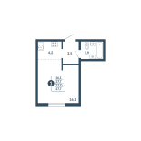 Студия, 27.7 м², жилая: 16.1 м², кухня: 4.2 м²