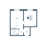 2-комнатная, 47.9 м²