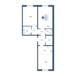 3-комнатная, 83.8 м², жилая: 53.2 м², кухня: 8.3 м²