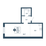 Студия, 34.9 м², жилая: 18.7 м², кухня: 8.8 м²