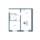 2-комнатная, 53.6 м²