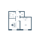 2-комнатная, 39.3 м²