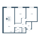 2-комнатная, 84 м²