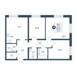 4-комнатная, 74.2 м², жилая: 48.6 м², кухня: 3.6 м²